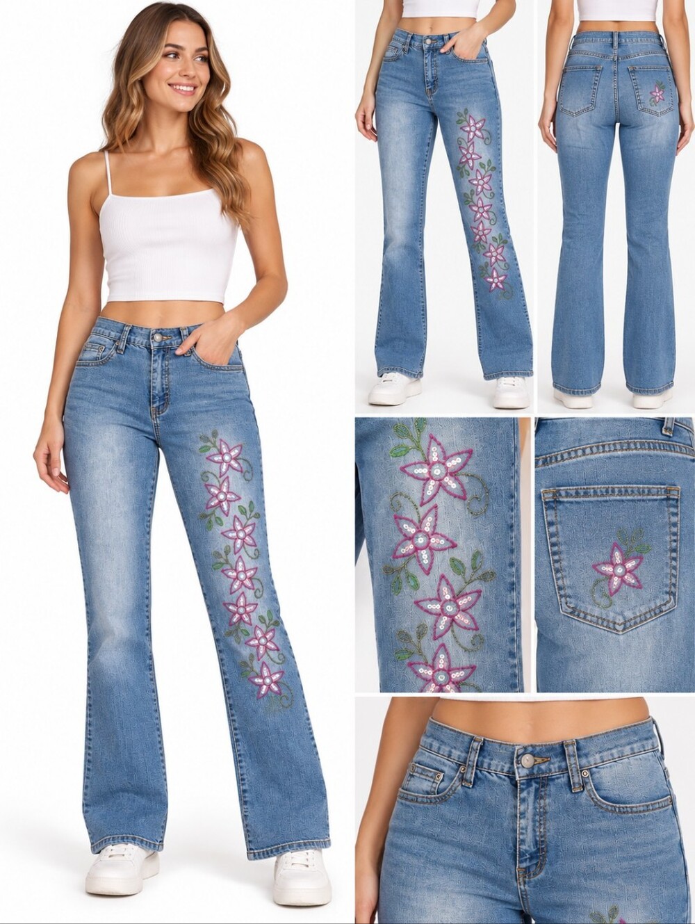 Nevada Jeans Size 16 Juniors Embroidered Floral Sequin Bootcut Y2K Jeans